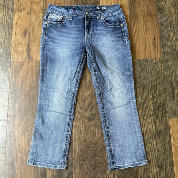 Miss Me Jeans 28 Curvy Crop Mid Rise Lace Pocket Bling Crystal Embellished - Picture 3 of 13